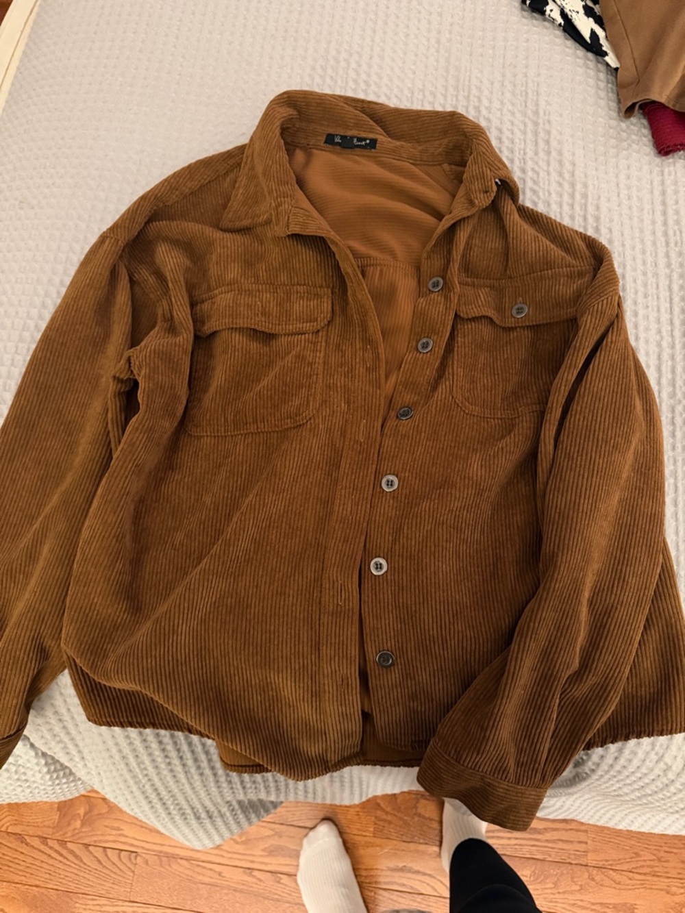 Velvet Heart Corduroy Button-Up Jacket in Warm Brown